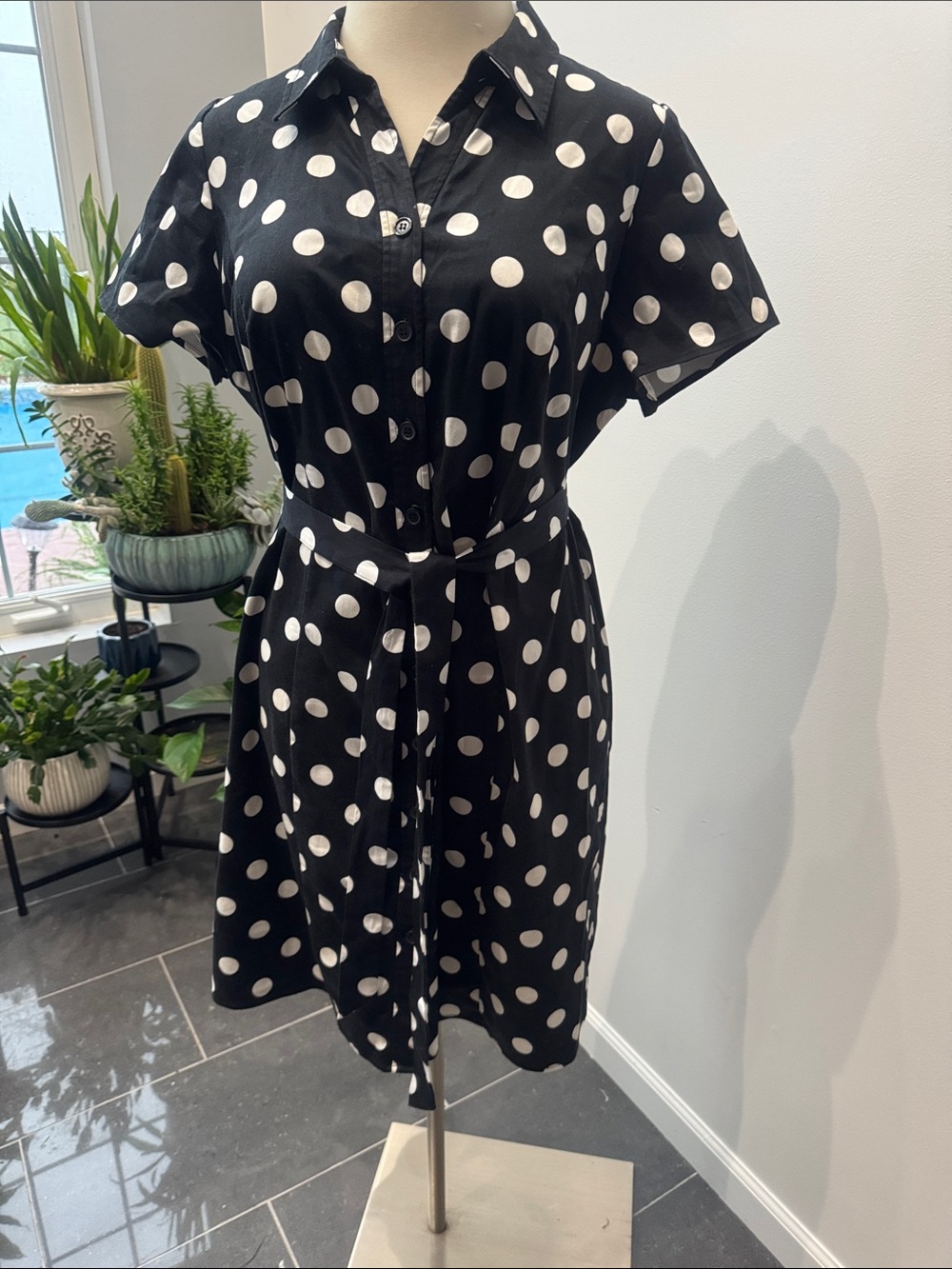 Lane Bryant Black and White Polka Dot Shirt Dress